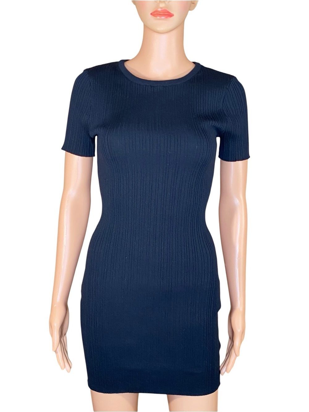 H&M Divided Ribbed Knit Dress NWT Short Sleeve Black Mini Rounded Neckline XS
